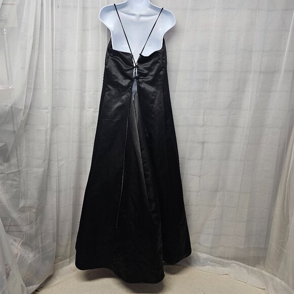 Vintage Kasia for Debut Y2K Black Satin Evening Gown Lace Up Beaded Maxi 22 - Picture 4 of 10